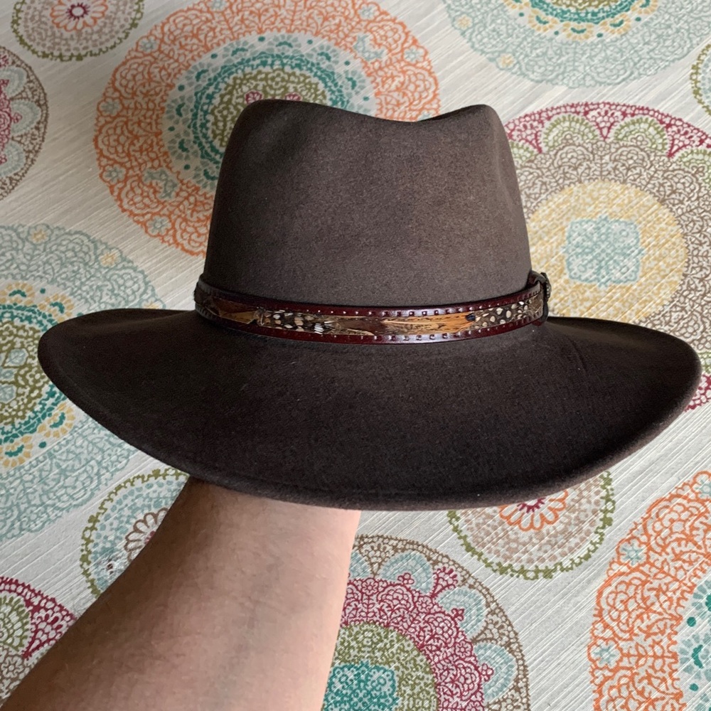 Bailey Orleans Cowboy Fedora Hat with Leather & Feather Band M